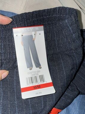 Matty M Navy Pinstripe Wide-Leg Jeans